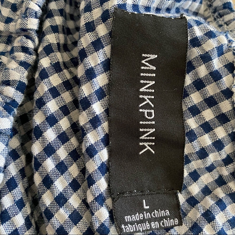 MINKPINK GINGHAM DRESS SUMMER LARGE ONE SHOULDER RUFFLE MINI WANDERER BLUE WHITE - Picture 10 of 15